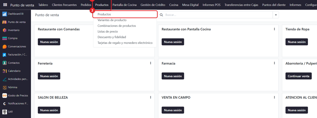Paso 1 - Abrir Productos desde Punto de Venta - Cómo crear un producto nuevo