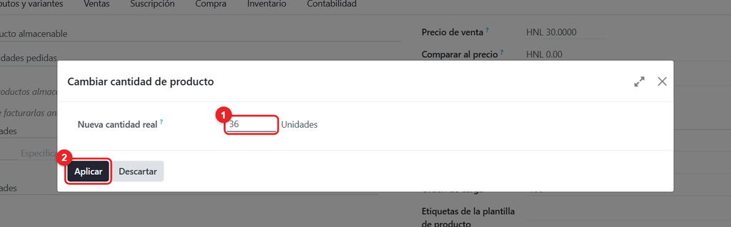 Paso 3 - Escribir la cantidad real y aplicar - Cómo actualizar la cantidad de un producto