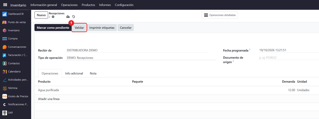 Paso 4 - Validar - Cómo ingresar productos desde Recepciones