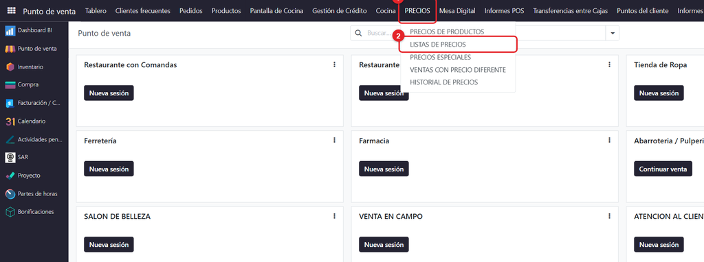 Paso 1 - Abrir Listas de precios - Cómo asignar un precio por defecto a un cliente