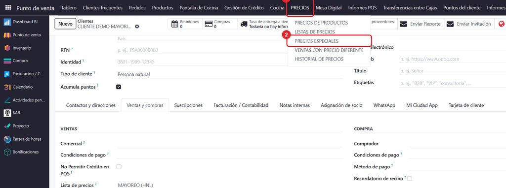 Paso 1 - Abrir Precios especiales - Cómo autorizar un precio especial a un cliente