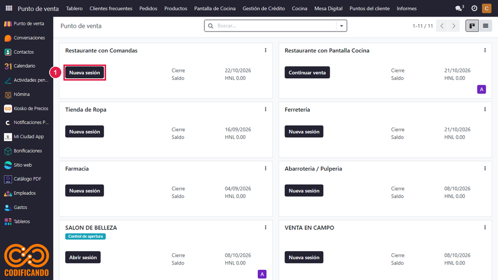 Paso 1 - Pulse Nueva sesión - Cómo abrir caja en el punto de venta