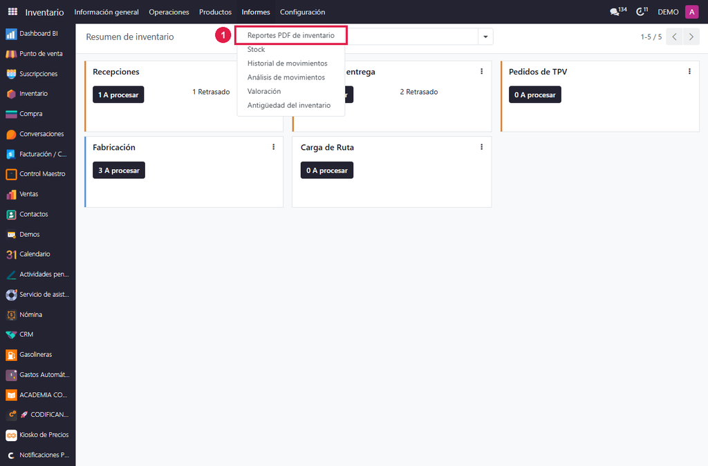 Paso 1 - Abra los reportes - Cómo sacar los reportes PDF de inventario