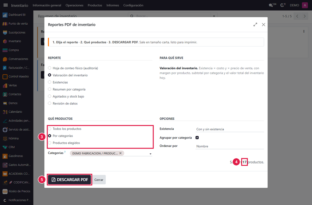 Paso 3 - Elija los productos y descárguelo - Cómo sacar los reportes PDF de inventario