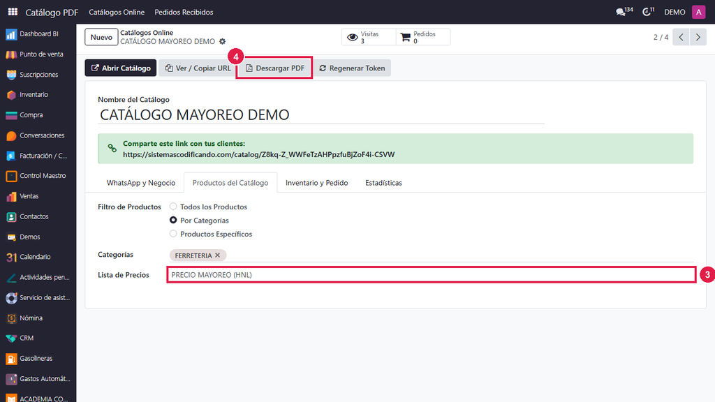 Paso 2 - Revise la lista y descargue el PDF - IN-05 · Generar el catálogo PDF con precio normal y de mayoreo