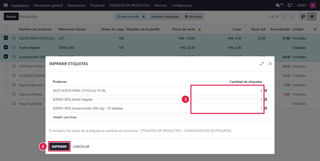 Paso 2 - Escriba cuántas y pulse IMPRIMIR - IN-01 · Imprimir etiquetas con código de barras y precio