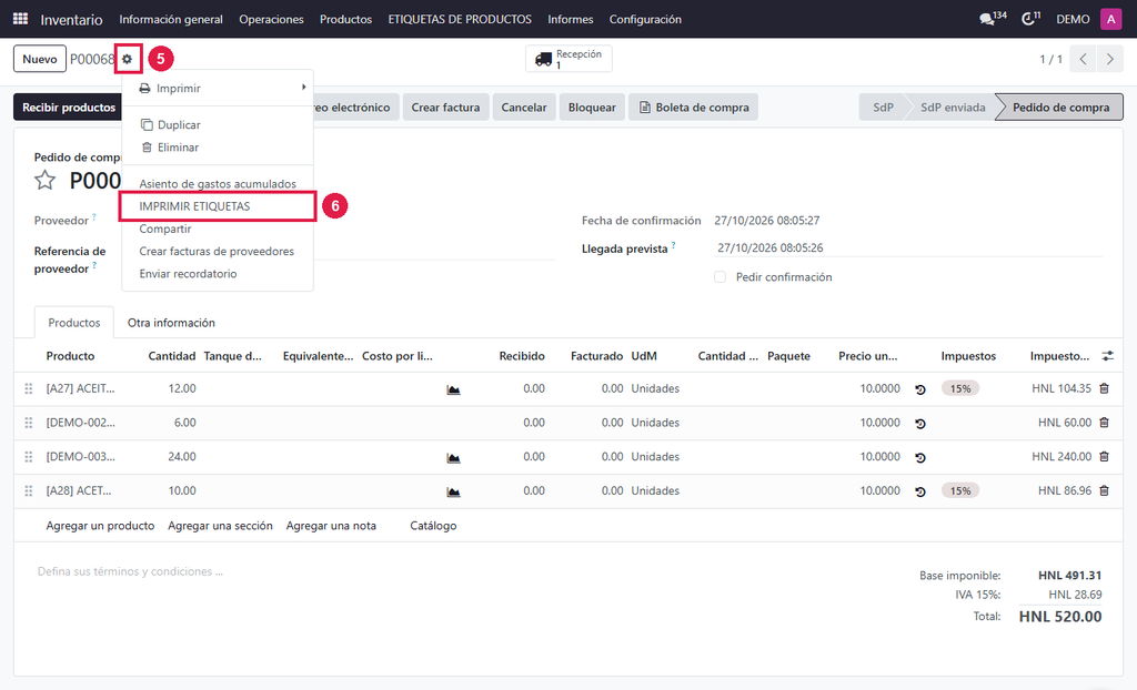 Paso 4 - Etiquetas de toda una compra - IN-01 · Imprimir etiquetas con código de barras y precio