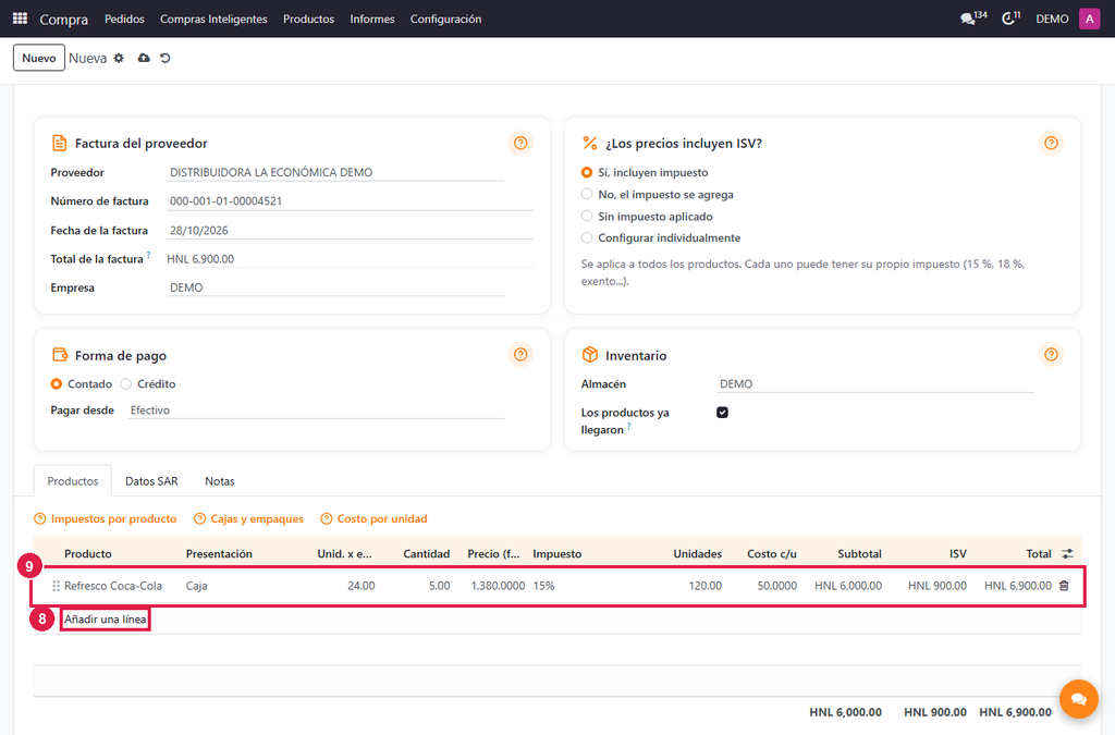 Paso 3 - Agregue los productos - Cómo registrar una nueva compra