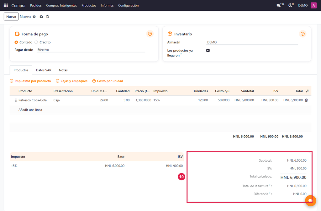 Paso 4 - Revise los totales - Cómo registrar una nueva compra