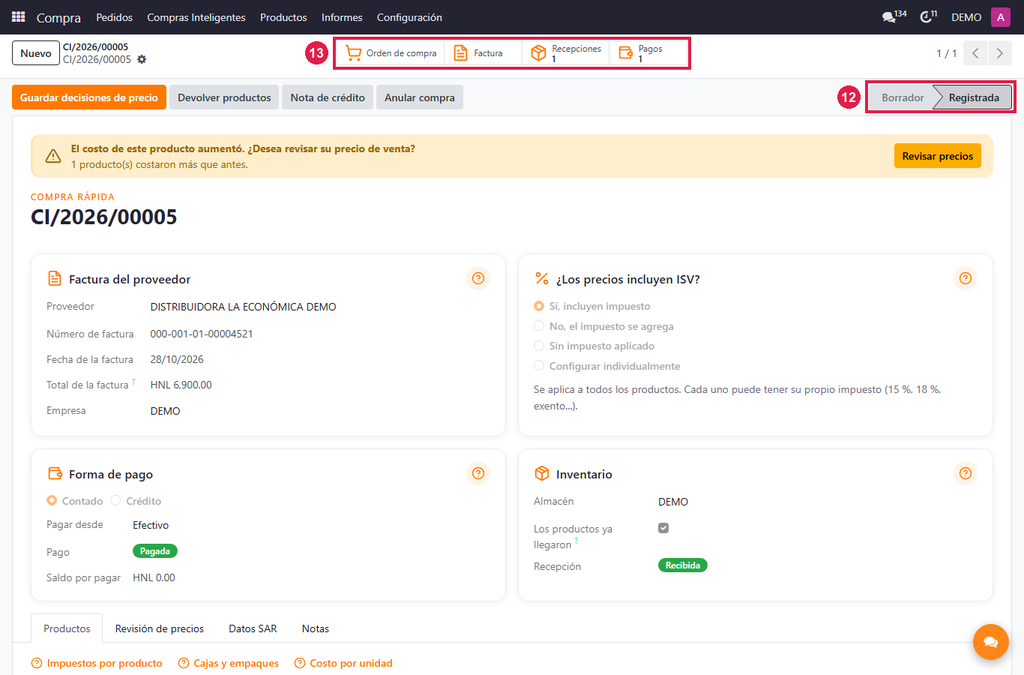 Paso 6 - Compra registrada - Cómo registrar una nueva compra
