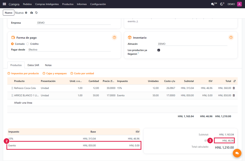 Paso 2 - Revise el detalle - Cómo registrar productos exentos