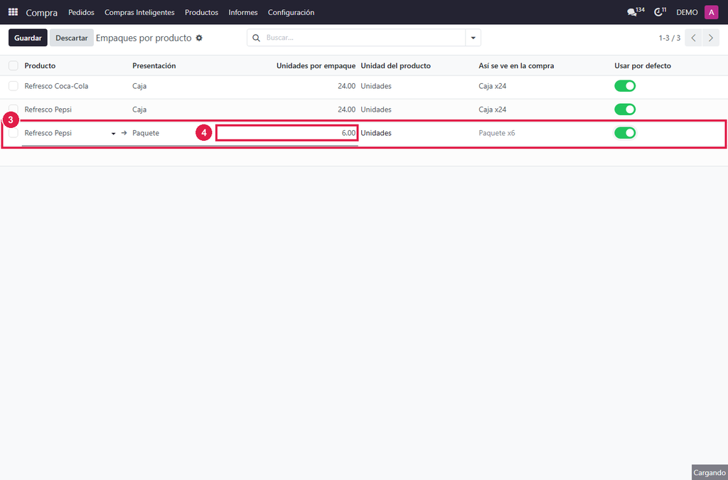 Paso 2 - Agregue el empaque - Cómo configurar las unidades por empaque