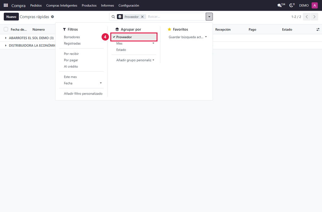 Paso 3 - Agrupe - Cómo consultar compras anteriores