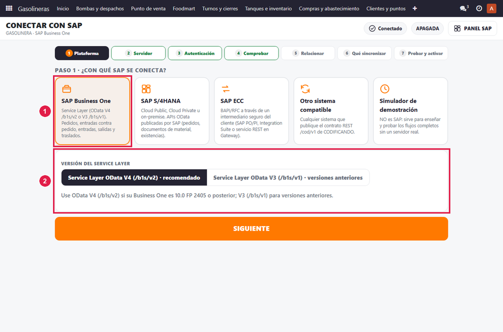 Paso 2 - Elija su SAP - Cómo conectar CODIFICANDO Gasolineras con SAP