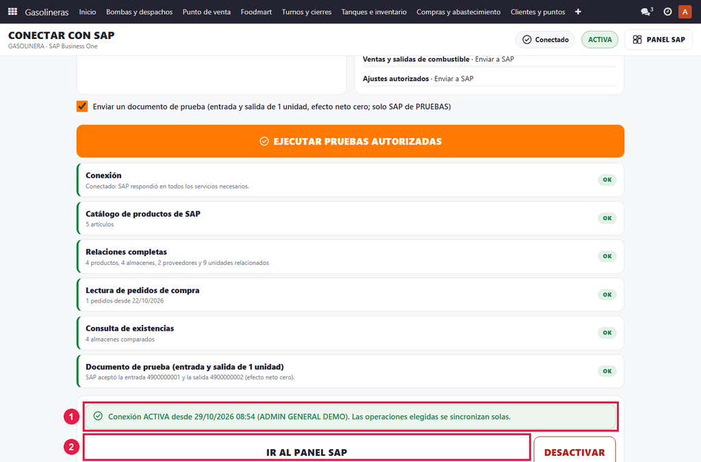 Paso 5 - Conexión activa - Cómo conectar CODIFICANDO Gasolineras con SAP