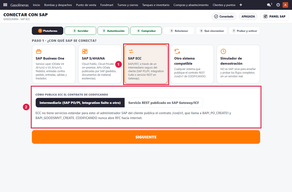 Paso 1 - Elija SAP ECC - SAP ECC: datos que necesita y conexión