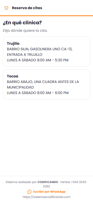 Paso 1 - Elegir clínica y servicio - Cómo reserva un cliente por el enlace público