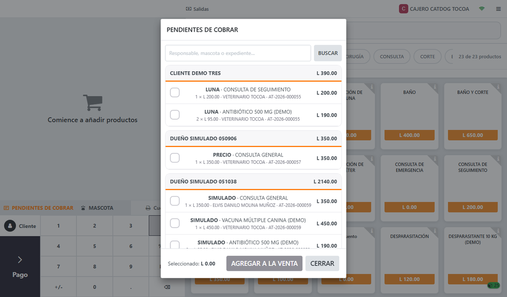 Paso 1 - Pendientes - Cómo cobrar los cargos de una atención en la caja
