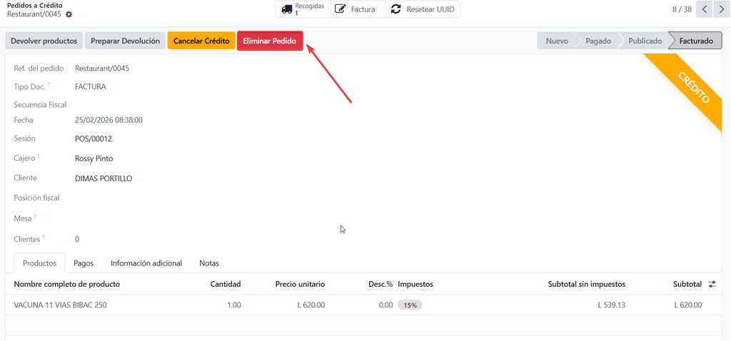 Opción 2: Eliminar Completamente el Pedido (Sin rastro)