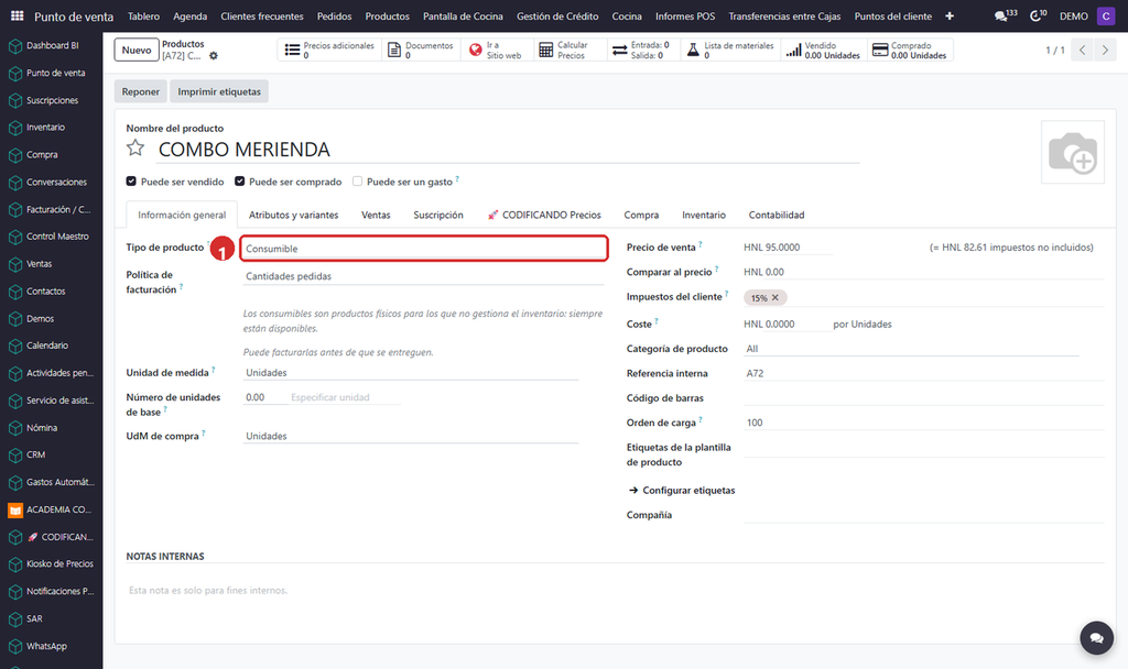 Paso 3 - Cambiar el tipo de producto - Cómo convertir en combinación (combo) un producto que ya existe