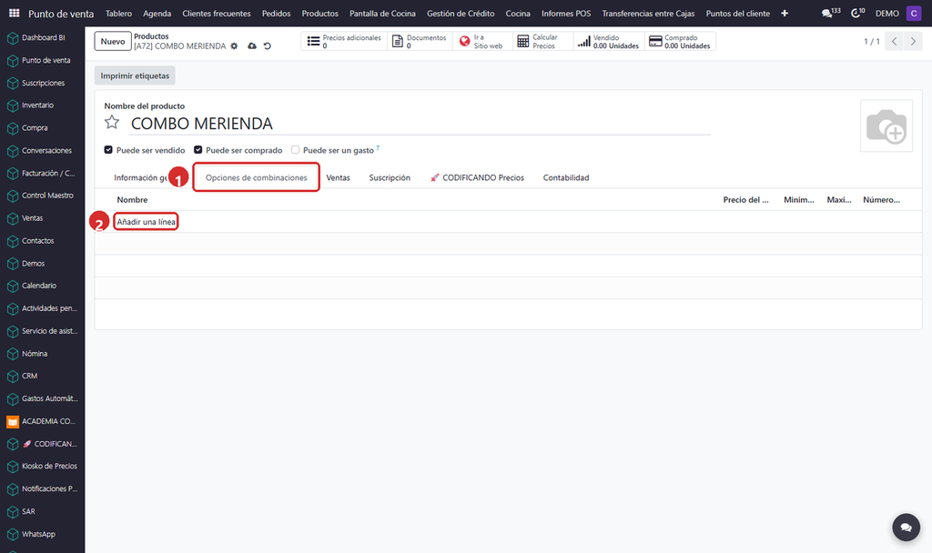 Paso 5 - Entrar a la pestaña y agregar el primer grupo - Cómo convertir en combinación (combo) un producto que ya existe