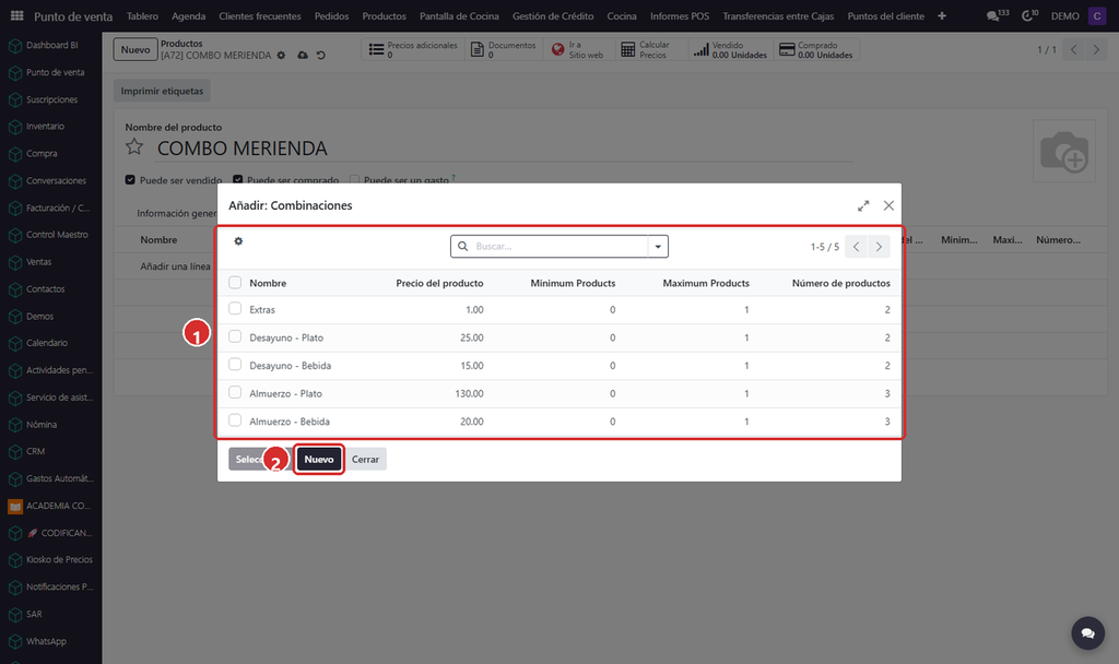 Paso 6 - Elegir una combinación que ya exista, o crear una nueva - Cómo convertir en combinación (combo) un producto que ya existe
