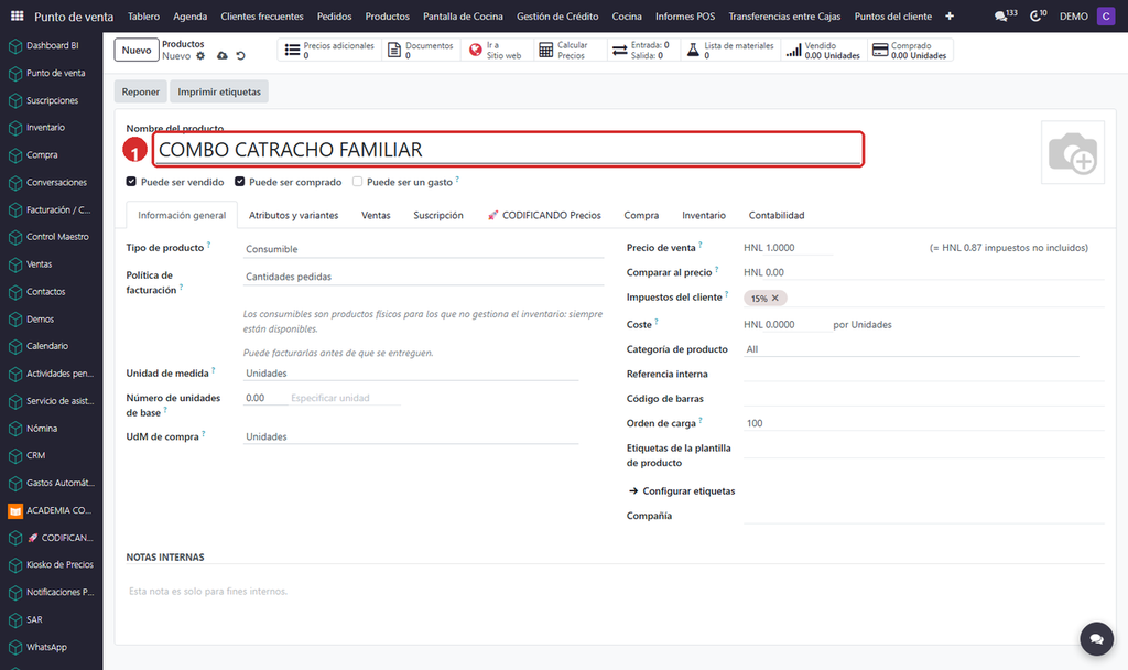 Paso 2 - Escribir el nombre - Cómo crear desde cero un producto con combinación (combo)
