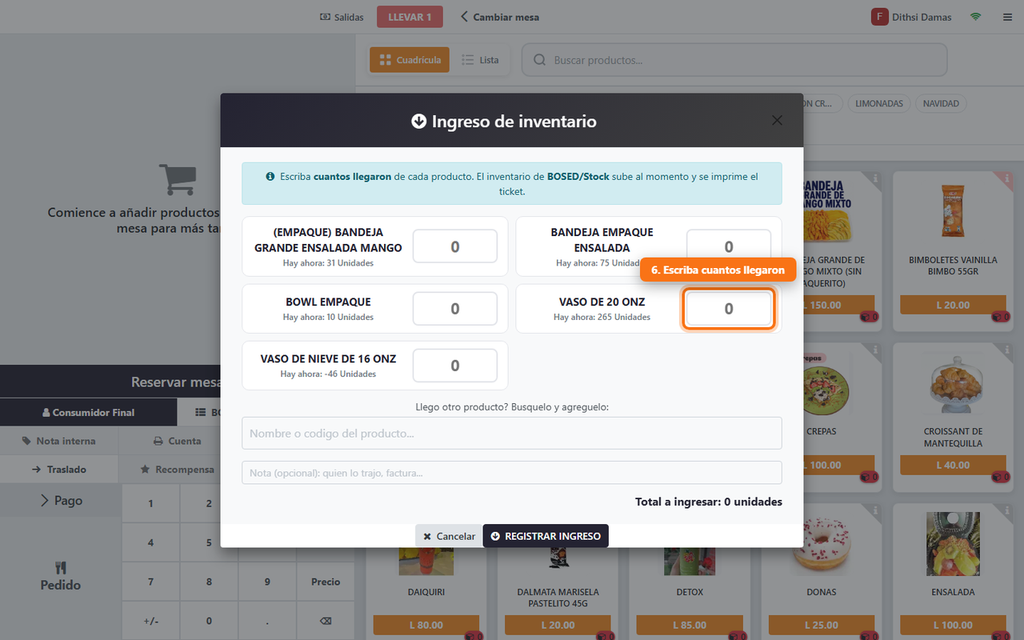 Paso 6 - Escribir cuántos llegaron - Cómo ingresar productos que llegan a la sucursal, desde la caja