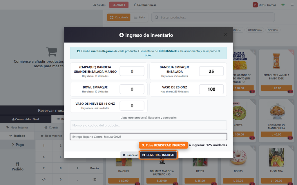 Paso 9 - Registrar el ingreso - Cómo ingresar productos que llegan a la sucursal, desde la caja