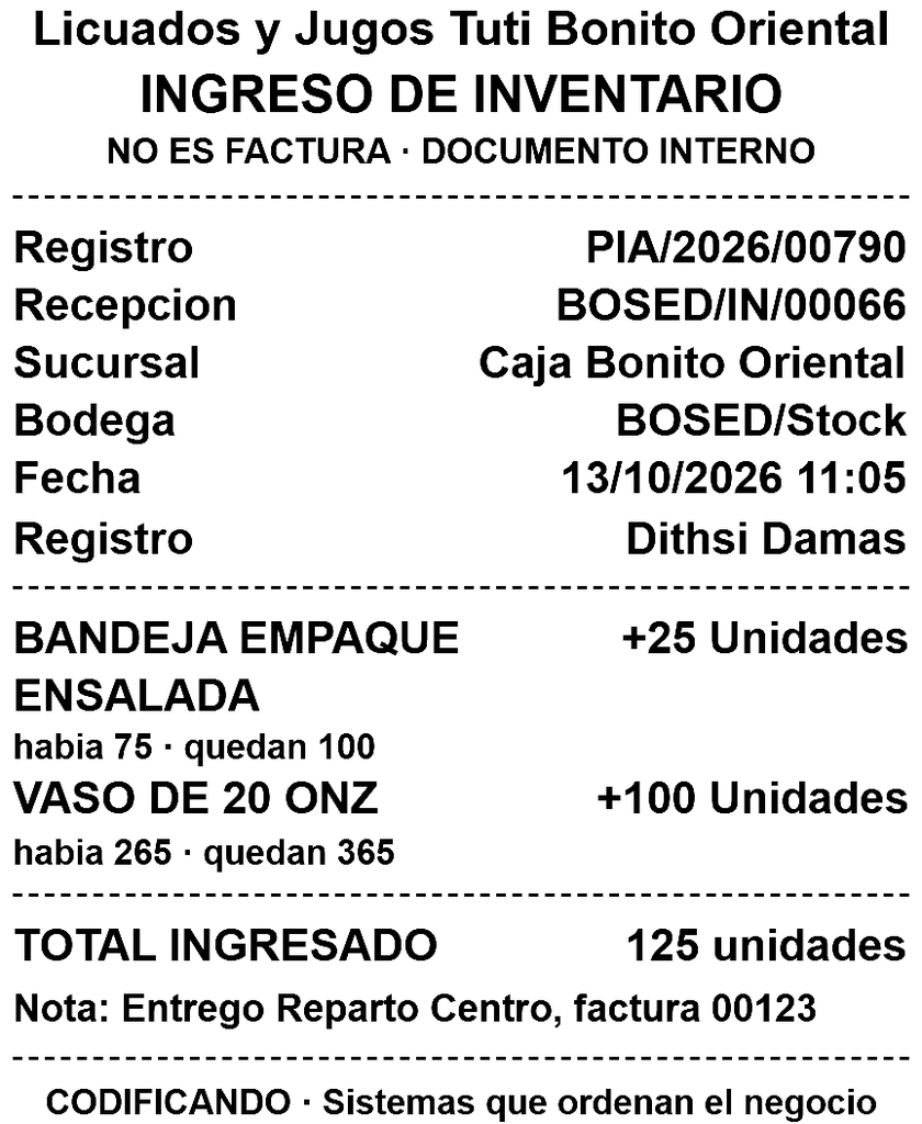 Paso 11 - El ticket que sale - Cómo ingresar productos que llegan a la sucursal, desde la caja